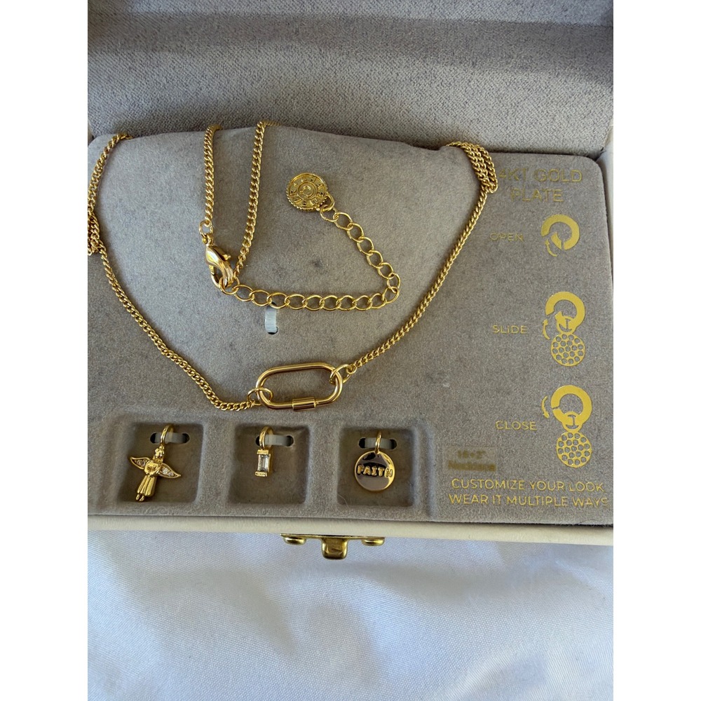 Charm Bar 14KT Gold Plated Customizable Necklace Set Angel Faith Charms Case